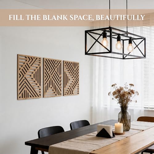 qmmp Modern Wooden Wall Sculptures - Set of 3 - Home Decor Accent - Large Wall Art for Living Room, Bedroom, Office - Easy Installation (Oak, Large - Direction) - color: Oak, size: Large - Geometric Shapes