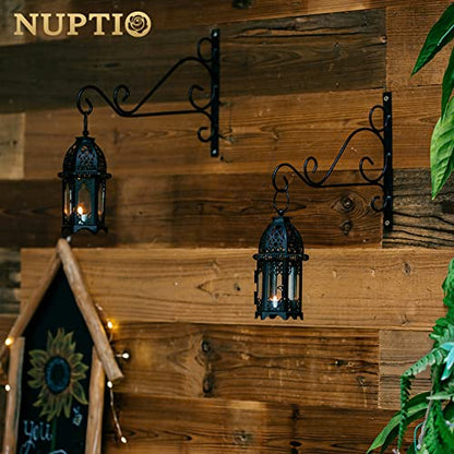 NUPTIO 6 Pcs Hanging Candle Holder Lantern Centerpiece Table/Hanging Glass Hexagon Moroccan Candle Lantern Holders, Black (Pack of 2) - color: Black, size: 6 Pcs Small Size (Pack of 2)