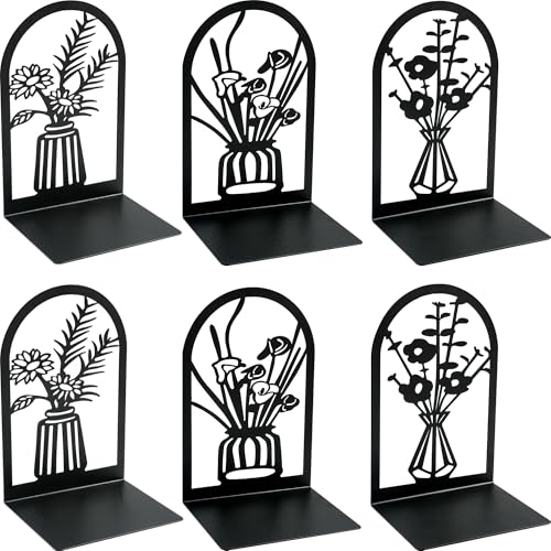 3Pairs Vase Flower Hollow Iron Bookends - color: 3pcs Style a