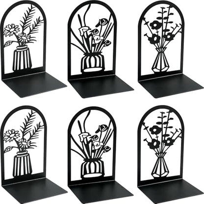 3Pairs Vase Flower Hollow Iron Bookends - color: 3pcs Style a