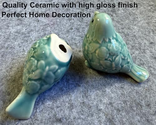 Ceramic Bird Figurines, Set of 2 Decorative Bird Statues, Home Office Decor for Cabinet Shelves Entryway Bookcase TV Stand, Micro Landscape Accessories (Light Green)