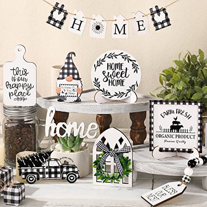 FairySandy 11 Pcs Tiered Tray Decor Farmhouse Set, Buffalo Plaid - style: Buffalo Plaid
