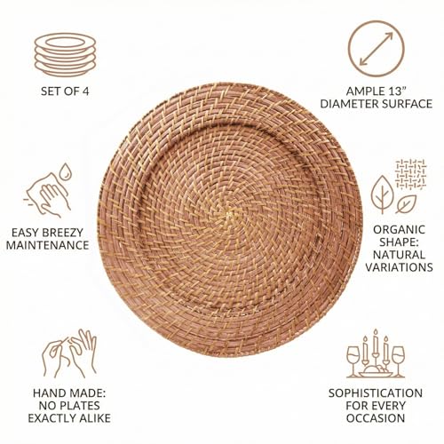 ChargeIt by Jay Rattan Charger Plates Hand Woven Round Harvest, 13" - 4 Set - color: Harvest, size: 4 Pack