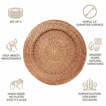 ChargeIt by Jay Rattan Charger Plates Hand Woven Round Harvest, 13" - 4 Set - color: Harvest, size: 4 Pack
