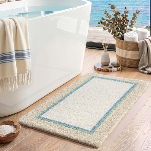 DEXI Bathroom Rugs 36x24, Soft Absorbent Bath Mat, Beige and White - color: Beige and White, size: 36" X 24" (Rectangular)