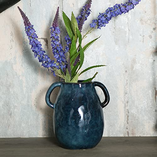 Tanvecle Blue Ceramic Vase with Handles, 7" Modern Farmhouse Decor - color: Blue