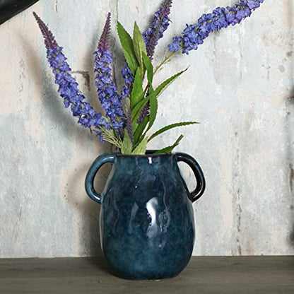Tanvecle Blue Ceramic Vase with Handles, 7" Modern Farmhouse Decor - color: Blue
