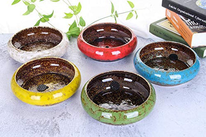 VanEnjoy 7.3 inch Round Large Shallow Succulent Ceramic Glazed Planter Pots with Drainage Hole, Bonsai Pots Garden Decorative Cactus Stand Flower Container (Yellow) - color: Yellow