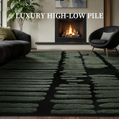 YIHOUSE Abstract 8x10 Area Rug Olive Green: Washable Geometric Rug - size: 8' x 10' (Rectangular)