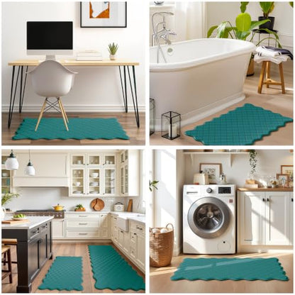 Arenarug Upgrade Scalloped Kitchen Mats Rugs 2PC, Spruce Green - color: Basic Solid- Spruce Green, size: 17.3"x30"+17.3"x47"