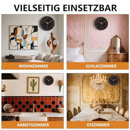 Modern Silent Wall Clock - 12 Inch Wall Clocks Battery Operated Large Number, Non-Ticking Analog Clock with Tempered Glass Quartz Clocks for Living Room Bedroom Office Kitchen, Black Rose Gold - color: Black Rose Gold, size: 12 Inch