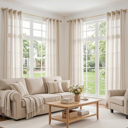 MYSKY HOME Farmhouse Striped Linen Curtains for Bedroom 52x63,2 Panels - color: Taupe, size: 52"W x 63"L (Pack of 2)