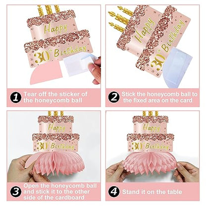 Turypaty Happy 30th Birthday Honeycomb Table Centerpieces Decorations Women - style: Pink Rose Gold 30th