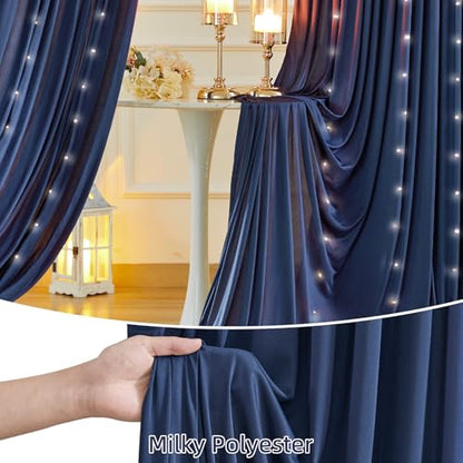 20 x 10ft Navy Blue Backdrop Curtains with Lights String - color: Navy Blue, size: W5' x H10'(4 panels)