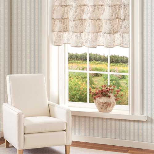 jinchan Alisa Ruffled Floral Valance Curtain 18 Inch 1 Panel Taupe on Linen - color: Alisa Taupe on Linen