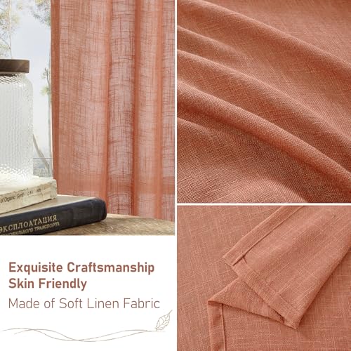 LAMIT Terracotta Small Window Linen Curtains 36 inches Long 2 Panels - color: Terracotta, size: 34"W x 36"L (Pack of 2)