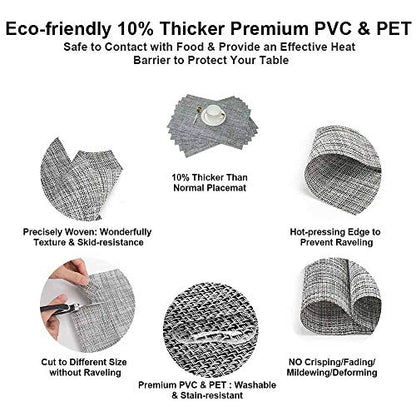 GIVERARE Placemats Set of 6, Heat-Resistant Woven Vinyl Place Mat, Non-Slip Washable PVC Table Mats, Easy to Clean Premium Plastic Place at for Dining, Kitchen Table (Smoky Gray) - color: 6 Pack Smoke Gray