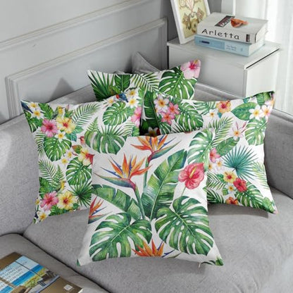 Throw Pillow Covers, Botanical Leaf, Set of 4, 18"x18" - color: Tropical Floral