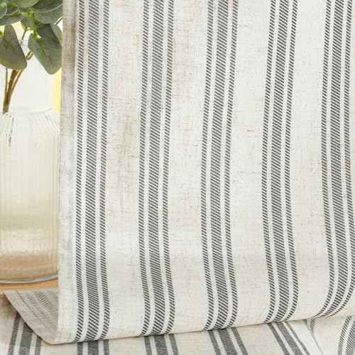 jinchan Linen Striped Tier Curtains for Kitchen Windows Farmhouse - color: Striped Chocolate Black | on Beige, size: 26"W x 24"L (Pack of 2)