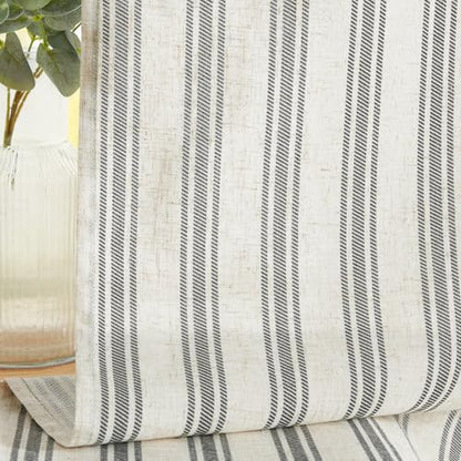 jinchan Linen Striped Tier Curtains for Kitchen Windows Farmhouse - color: Striped Chocolate Black | on Beige, size: 26"W x 24"L (Pack of 2)