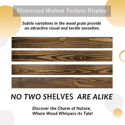 Floating Shelves 60 inch Long 8 "deep Set of 2, Heavy Duty Wood Wall Mounted Shelves for Bathroom Living Room Kitchen,Book Shelves with Thickened Hidden Bracket-Distressed Walnut - color: Distressed Black Walnut, size: 60'' x 8''x 2''(set of 2）