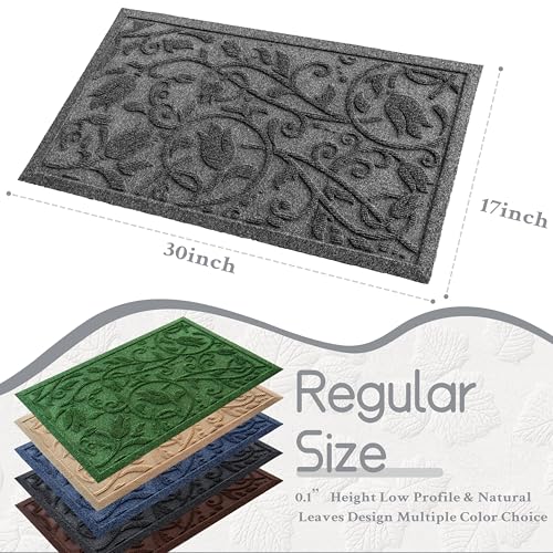 Boho Grey Floral Leaves Outdoor Indoor Entrance Doormats, Absorbent Durable Heavy Duty Welcome Front Door Mat,Thick Natural Rubber Back,Easy Clean Entryway Mat 17x30 Inch, Low Profile - color: Tulip-grey, size: 1'5" x 2'6" (Rectangular)