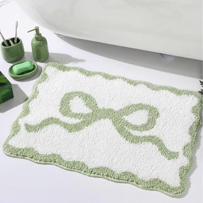 Tinideya Sage Green Bow Bathroom Rug 16" x 24" Scalloped Bow Bath Mat - color: Sage Green, size: 16" x 24" (Rectangular)