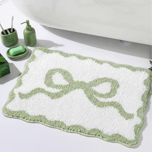Tinideya Sage Green Bow Bathroom Rug 16" x 24" Scalloped Bow Bath Mat - color: Sage Green, size: 16" x 24" (Rectangular)