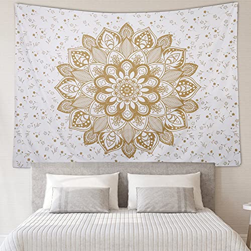 RosieLily White And Gold Mandala Boho Wall Tapestry, Bohemian Indian Psychedelic Hippie Wall Hanging for Bedroom Living Room Dorm Decor, 59" x 79" Inches - color: White, size: 79"L x 59"W