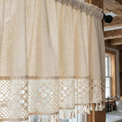 Molaxhome Linen Valances for Windows Boho Kitchen Valance Window Treatments - color: Beige, size: 52"W x 18"L (Pack of 1)