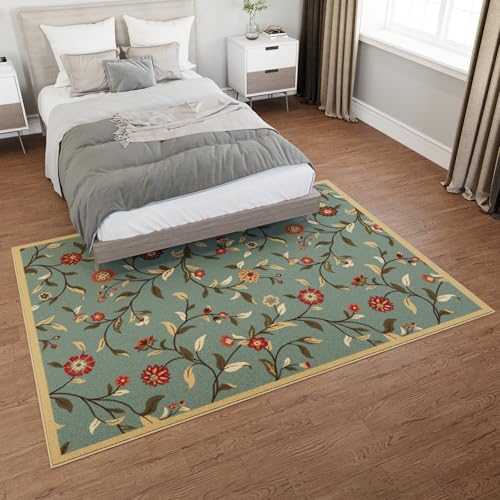 Ottomanson 5x7 Area Rugs for Living Room – Stain Resistant Bedroom Rug - color: Floral Seafoam Green