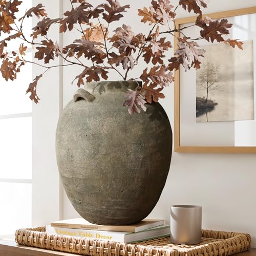 LuxenHome Rustic Ceramic Flower Vase,15 Inch Tall Brown Terracotta Vases - size: Large