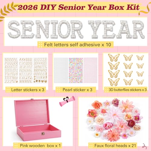Yousoontic 2027 Senior Memory Keepsake Box and DIY Accessories,Pink - color: Pink