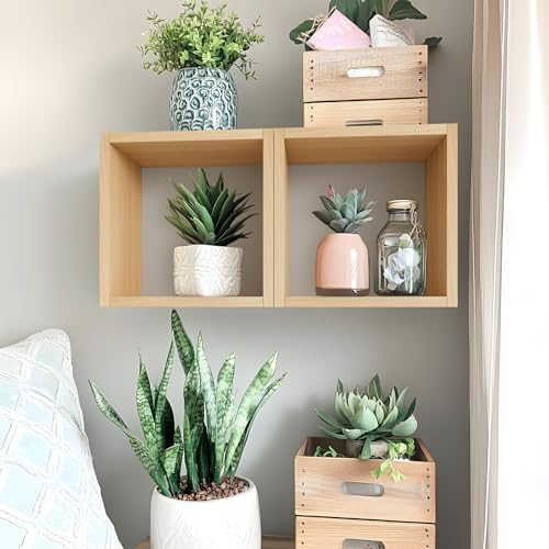 Kaboon Cube Floating Shelves Set2, Display Shelves Wall Mount 7.75" D x 12.5" W x 12.5" H, (Cyan, Square 2 Cubes) - color: Light Walnut, size: Square-Set2