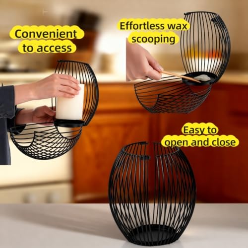 3-Piece Black Metal Lantern Candle Holder Set, Modern Lantern Decor for Home, Stylish Lanterns Decorative Indoor with Easy-Open Design and Heat-Resistant Trays