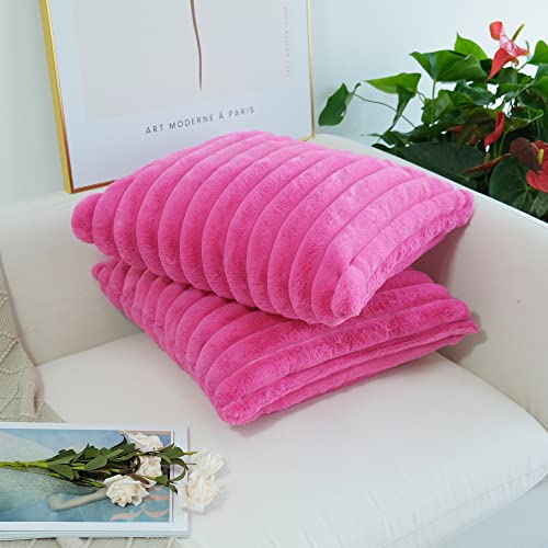 JOJUSIS Faux Fur Plush Throw Pillow Covers, Hot Pink, 16 x 16-Inch - color: Hot Pink, size: 16" x 16" (Pack of 2)