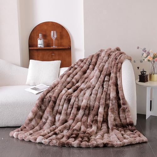 UKELER Ultra Soft Throw Blanket 50''x60'', Brown Fluffy Blankets & Throws Faux Fur Blanket for Couch, Bed, Sofa Cozy Plush Warm Thick Velvet Blanket for Women, Men - color: E-brown, size: 50''x60''