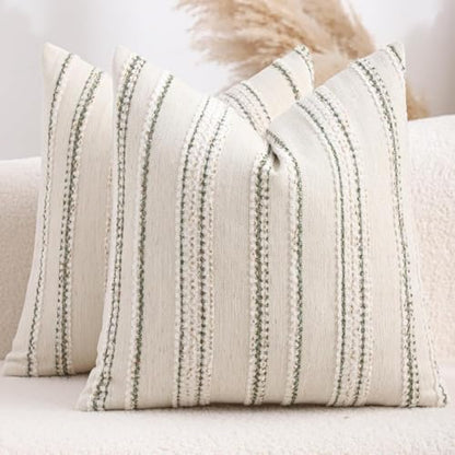 Boho Jacquard Throw Pillow Covers 20x20 Inch Set of 2 Beige Green - color: Beige+green, size: 20" x 20" (Pack of 2)