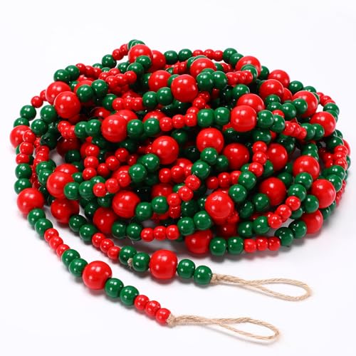 Giegxin 1 Pcs 32.8 ft 4th of July Wooden Bead Garland Patriotic Hanging Garland Farmhouse Beads Decor for Independence Day Mantel Table Party Wall Home Decorations (Red,Green) - color: Red,green