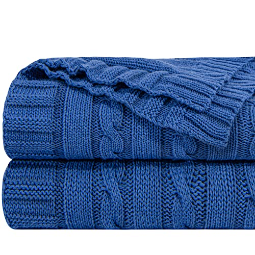 NTBAY Cotton Oversized Cable Knit Throw Blanket, 60 x 80, Cobalt Blue - color: Cobalt Blue, size: Twin(60"x80")