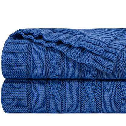 NTBAY Cotton Oversized Cable Knit Throw Blanket, 60 x 80, Cobalt Blue - color: Cobalt Blue, size: Twin(60"x80")