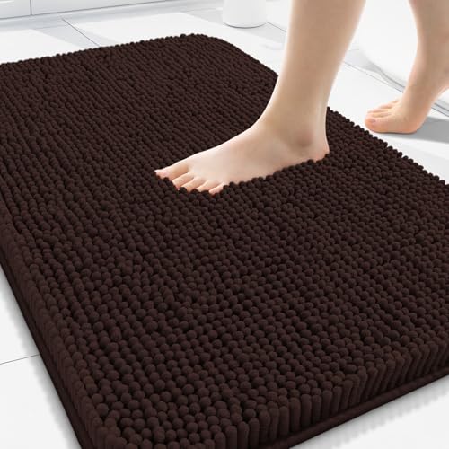 Arotive Bathroom Rugs 34x21, Soft Absorbent Shaggy Chenille Bath Rugs - color: Brown, size: 34" X 21"