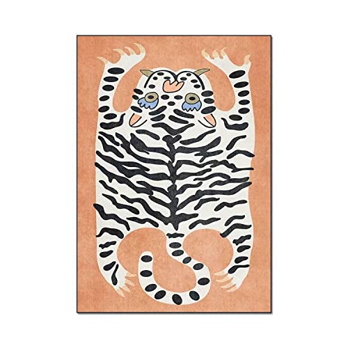 Tiger Rug for Bedroom Vintage Boho 2x3 ft Small Area Rug Washable Funky Carpet for Kids Room Non-Slip Abstract Cartoon Cute Bathroom Door Mats Orange - color: B, size: 2' x 3' (Rectangular)