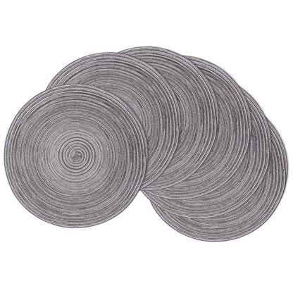 SHACOS Round Braided Placemats Set of 6 Round Table Mats 15 inch Cotton Washable for Holiday Party (Black Gray, 6) - color: Black Gray, size: Set of 6