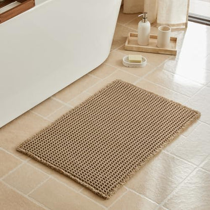 Triohero Waffle Bath Mat, Boho Bathroom Rugs Non Slip Washable, 20x30 Khaki - color: Khaki, size: 1'8" X 2'6" (Rectangular)
