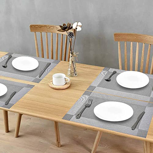 GIVERARE Placemats Set of 4, Heat-Resistant Woven Vinyl Placemat, Non-Slip Washable PVC Table Mat, Easy to Clean Premium Plastic Mats for Dining, Kitchen Table (Silver+Gray) - color: Silver+gray
