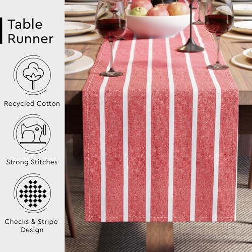 Encasa XO Table Runner, Woven Cotton Dining Linens 13"x72" Red - color: Roma Red Stripes, size: 13x72 in