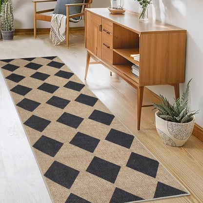 Zeeinx 2x6 Checkered Easy Jute Runner Rug Kitchen Runner Rugs for Hallway - color: Black/Checkered, size: 2'*6'(Runner)