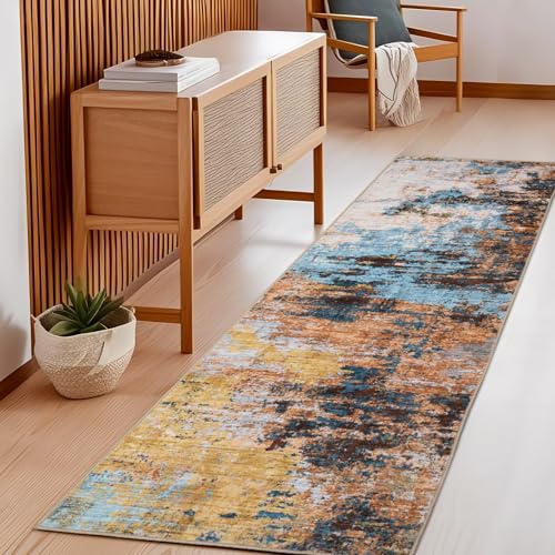 GarveeHome Machine Washable Runner Abstract Hallway Rugs 2x6 Yellow - color: Wind/Cloud, size: 2' x 6' (Rectangular)