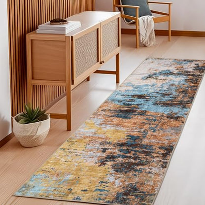 GarveeHome Machine Washable Runner Abstract Hallway Rugs 2x6 Yellow - color: Wind/Cloud, size: 2' x 6' (Rectangular)